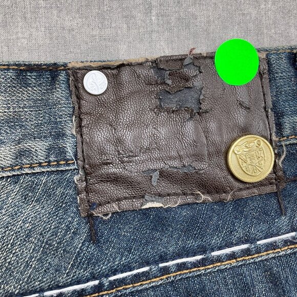 Parish Shorts Men 36W x 14L Blue Stonewash Button Fly Leather High Rise Denim - Picture 3 of 14